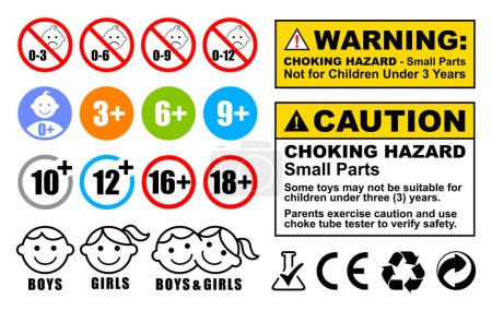 Foto de Iconos de límite de edad para niños Niños y adolescentes - símbolos de restricciones para niños, No apto para niños menores de 0 - 3, 6, 12, 16, 18 años - para juguetes, alimentos, paquetes de bebidas - Imagen libre de derechos