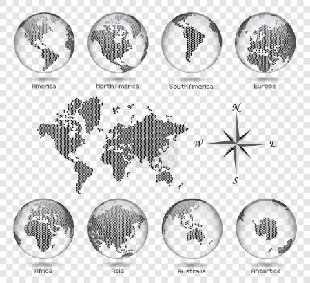 Foto de Mapa punteado y globo de transparencia del mundo - - Continentes - América Europa Asia África Australia - Vector eps design illustration - Imagen libre de derechos