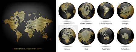 Foto de Red Digital - El oro punteado y el mapa negro y el globo del mundo - Continentes - América Europa Asia África Australia - Vector eps design illustration - Imagen libre de derechos