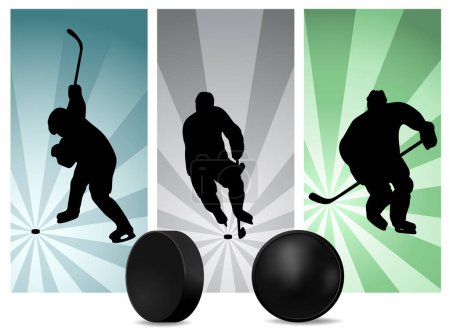 Hockey player silhouettes set - Vector illustration - Puck