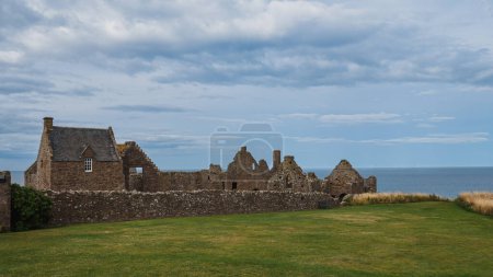View on the silver house and east range with chapel within the ruins of Dunnottar Castle near Stonehaven in Aberdeenshire, Scotland