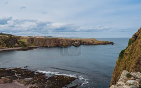 View on the strip of land surrounding the ruins of Dunnottar Castle near Stonehaven in Aberdeenshire, Scotland