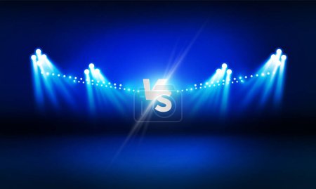 Illustration for Versus Screen For Fight of sport and game, Battle Or Sport. Boxing ring arena and spotlight floodlights VS bright stadium lights Background Concept vector design - Royalty Free Image