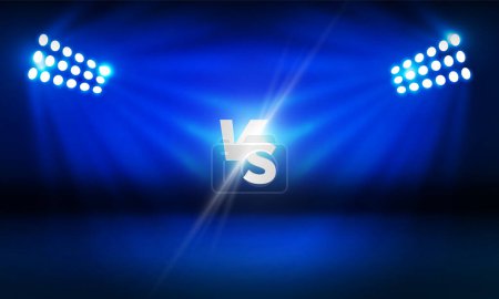 Illustration for Versus Screen For Fight of sport and game, Battle Or Sport. Boxing ring arena and spotlight floodlights VS bright stadium lights Background Concept vector design - Royalty Free Image