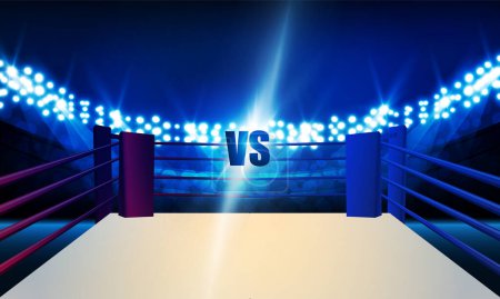 Boxing ring arena and spot light floodlights vector design. Vector illumination