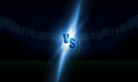 Football arena field with bright stadium lights vs letters for sports and fight competition vector design