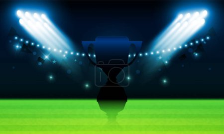 Football arena field with bright stadium lights Shiny Trophy of Achievement Celebrating the Winning Champion's Golden Success in a Competitive Sport Contest vector design