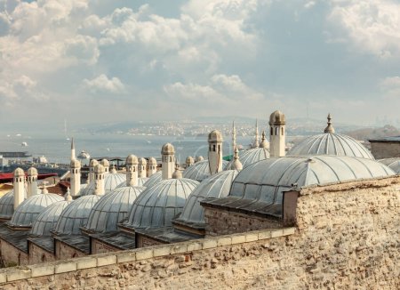 Téléchargez les photos : Dômes des célèbres bains Roksolana. Vue de la mosquée Suleymaniye, Istanbul, Turquie - en image libre de droit