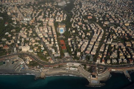 Photo for Albaro district genoa italy aerial panorama landcape from airplane coastal shore - Royalty Free Image