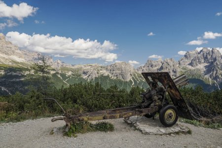 Photo for WW1 cannon at Monte piana 2.324 Meter high mountain in Sextener Dolomiten on border to Italy and Austria. - Royalty Free Image