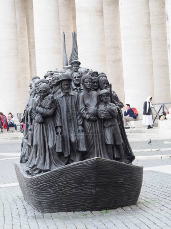 Photo for ROME, ITALY - NOVEMBER 25, 2022 : monument in tribute to migrants by Canadian artist-sculptor Timothy Schmalz in St. Peter's Square in Rome - Royalty Free Image
