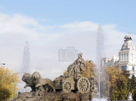 Photo for Madrid plaza de cibeles scuplture City Hall, ayuntamiento Communications Palace architecture landmark, view from above during a sunny day in Spain. - Royalty Free Image