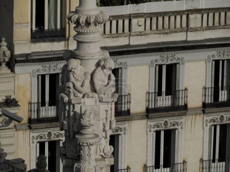Photo for Madrid City Hall, ayuntamiento Communications Palace architecture landmark, view from above during a sunny day in Spain. - Royalty Free Image