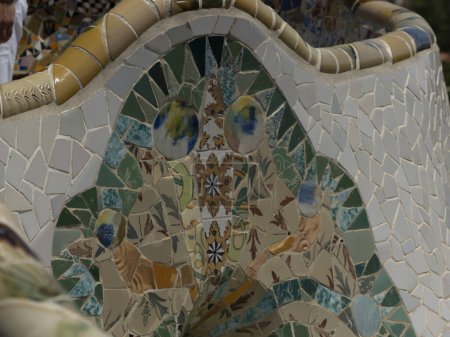 Detail of masaic of The barcelona park guell spain gaudi masterpiece