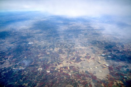 An Aerial view of Santiago de Queretaro, a city in central Mexico. Panorama from airplane