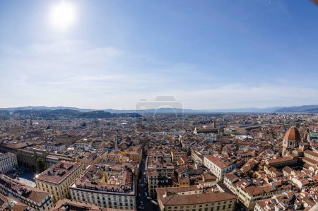 Photo for Florence Aerial view cityscape from giotto tower detail near Cathedral Santa Maria dei Fiori, Brunelleschi Dome, Italy - Royalty Free Image