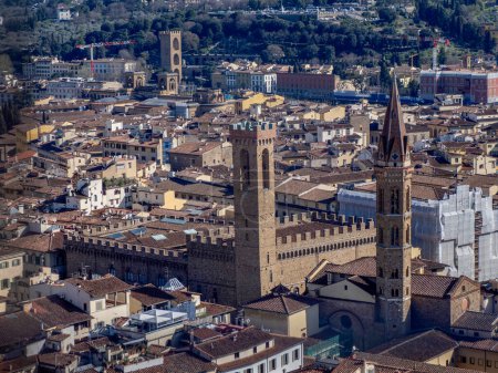 Photo for Bargello Palace Florence Aerial view cityscape from giotto tower detail near Cathedral Santa Maria dei Fiori, Brunelleschi Dome, Italy - Royalty Free Image