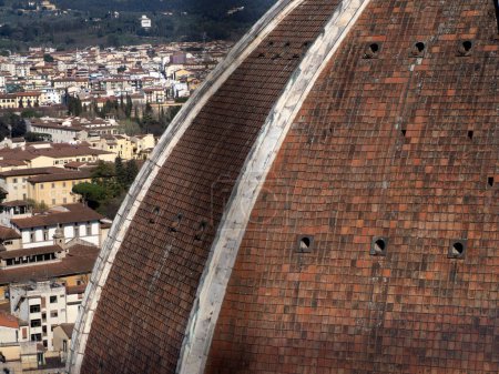 Photo for Brunelleschi Dome Aerial view from giotto tower detail near Cathedral Santa Maria dei Fiori, Italy - Royalty Free Image
