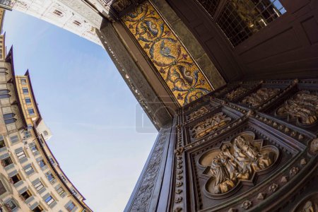 Photo for A fisheye unusual view Cathedral Santa Maria dei Fiori, Brunelleschi Dome and Giotto Tower in Florence Italy - Royalty Free Image