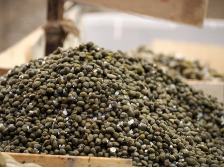 capers in the local market in Ortigia island in province of Syracuse in Sicily, Italy