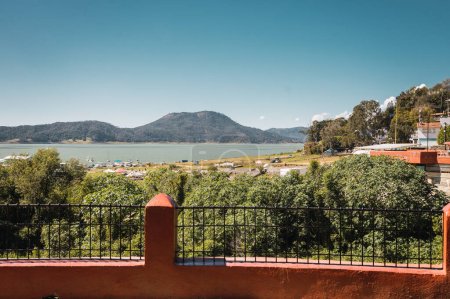 Photo for Viewpoint of the Valle de Bravo dam and mountains with the town. - Royalty Free Image