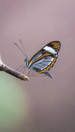 Papillon verrier (Greta annette) perché sur une brindille. Belgique Lagune, Chiapas, Mexique.
