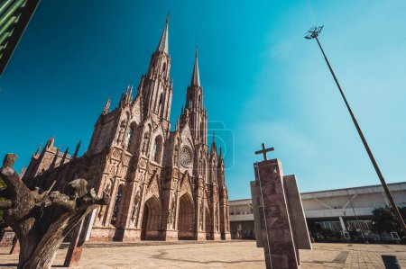 Photo for Exteriors during the afternoon of the Cathedral "Diocesan Sanctuary of Our Lady of Guadalupe" of Zamora Michoacan, shows Gothic style architecture. - Royalty Free Image