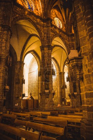 Interiors of the Cathedral "Diocesan Sanctuary of Our Lady of Guadalupe" of Zamora Michoacan, shows Gothic style architecture.