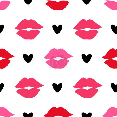 Lips and hearts seamless vector pattern