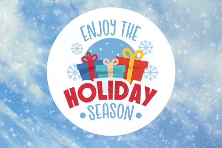 Enjoy the holiday season greeting card or banner with gifts and snowflakes
