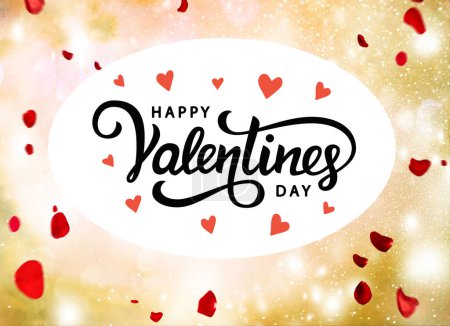 Glückliche Valentinstag-Grußkarte oder Banner mit roten Rosenblättern