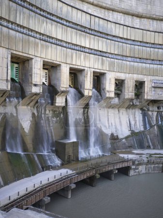 Photo for Discharge of water from the dam of the Enguri hydroelectric power station, close up view - Royalty Free Image