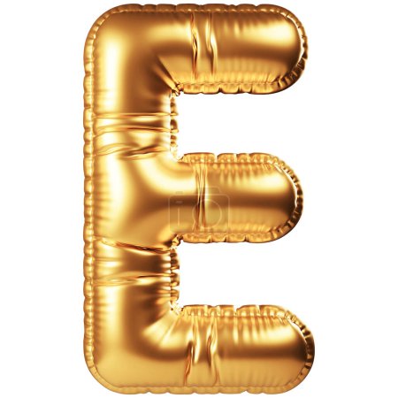 Téléchargez les photos : Ballon d'hélium d'or en forme de lettre majuscule E. Décoration réaliste 3D, élément de design lié à tous les événements de célébration et de fête, salutations de vacances pour anniversaire, anniversaire, mariage et autres - en image libre de droit
