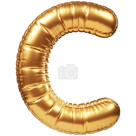 Foto de Globo de helio de oro en forma de letra mayúscula C. Decoración realista 3D, elemento de diseño relacionado con todos los eventos de celebración y fiesta, saludos festivos para cumpleaños, aniversario, boda y otros - Imagen libre de derechos
