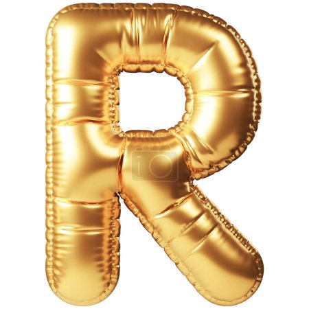 Foto de Globo de helio de oro en forma de letra mayúscula R. Decoración realista 3D, elemento de diseño relacionado con todos los eventos de celebración y fiesta, saludos de vacaciones para cumpleaños, aniversario, boda y otros - Imagen libre de derechos
