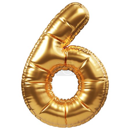 Téléchargez les photos : Ballon d'hélium doré en forme de numéro 6 ou 6. Décoration réaliste 3D, élément de design lié à tous les événements et la fête, salutations de vacances pour anniversaire, anniversaire, pourcentage de réduction à la vente - en image libre de droit