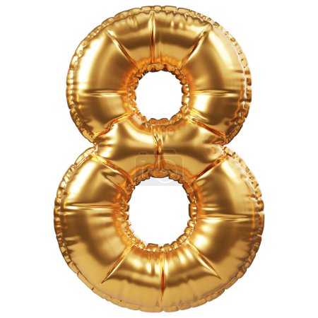 Foto de Globo de helio dorado en forma de número 8 u 8. Decoración realista 3D, elemento de diseño relacionado con todos los eventos y fiestas, saludos navideños para cumpleaños, aniversario, porcentaje de descuento en venta - Imagen libre de derechos