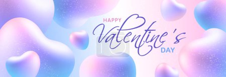 Illustration for Valentines Day Greeting Banner With Convex Hearts In Gentle Pink And Blue Colours. Holiday Background Template On Love Theme. 3d Realistic Vector illustration EPS10 - Royalty Free Image