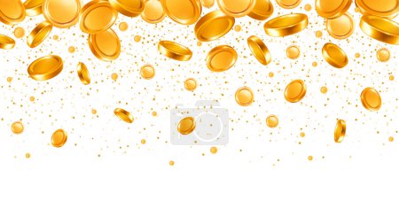 Illustration for Golden rain of a lot of gold coins. Money flying and falling from the top. Luxury design element for business, finance etc. Isolated on transparent background. Vector realistic 3d illustration - Royalty Free Image