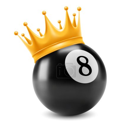 Téléchargez les illustrations : Black billiards ball with number eight and gold crown. Conceptual icon on billiard theme. 3d realistic vector illustration - en licence libre de droit