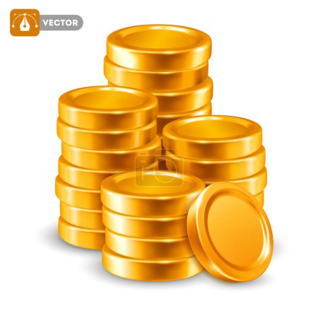 Illustration for Stack of golden coins. Isolated on white background. Vector 3d realistic illustration - Royalty Free Image