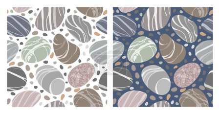 Photo for Seamless patterns set with beach pebbles or sea stones in various shapes. Different colors and textures, flat modern style. Backgrounds with striped sea rock pebbles. Vector illustration - Royalty Free Image