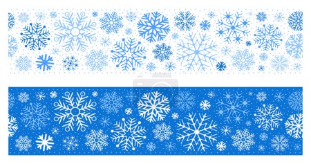 Photo for Set of winter seamless borders with snowflakes. Beautiful for any plain and chic elegance designs, seasonal banners, Christmas and New Year greeting card, package tape or wrapping paper. Vector - Royalty Free Image