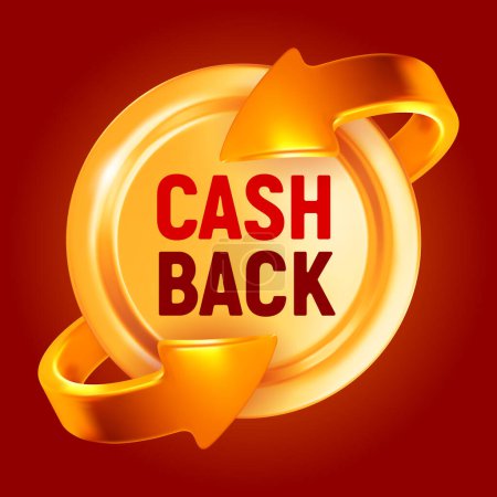 Photo for Cash back sign, realistic 3d golden arrows, which symbolizing the cash back of money, swirling around  gold coin. Vector conceptual illustration - Royalty Free Image
