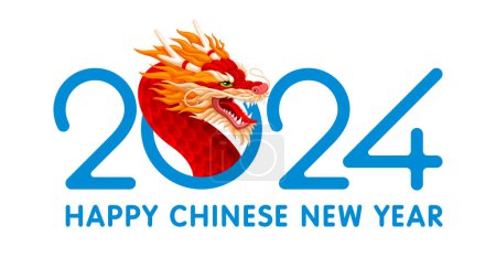Photo for Greeting card, banner design for Chinese New Year 2024 with Dragon, zodiac symbol of 2024 year, numbers and congrats text isolated on white background.  Vector illustration - Royalty Free Image