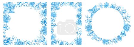 Photo for Set of frames for winter holidays, Merry Christmas and Happy New Year greeting cards or banner, with winter plants. Hand drawn, hatching sketch style, isolated on white background. Vector illustration - Royalty Free Image