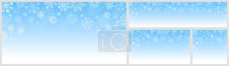 Illustration for Winter backgrounds set with frames of many various snowflakes on the blue white background. Cute seasonal Christmas and New Year banner template, print design, greeting card. Vector illustration - Royalty Free Image