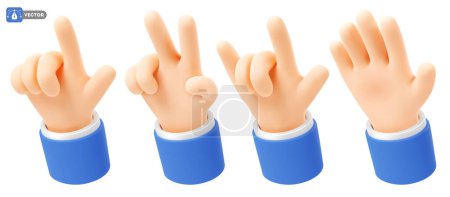 Téléchargez les illustrations : Jeu de 3d icône réaliste de la main qui montre geste de victoire, geste de main en métal lourd, me donner cinq ou points à quelque chose avec l'index. Illustration vectorielle isolée - en licence libre de droit