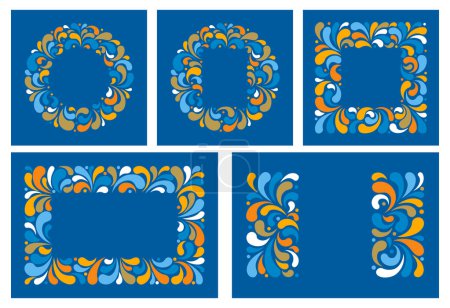 Ilustración de Conjunto de marcos florales decorativos artísticos, círculo, cuadrado, rectángulo y elementos de diseño. Ilustración vectorial - Imagen libre de derechos