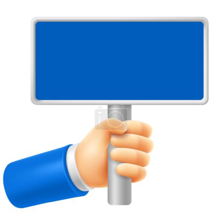 Photo for Hand holding sign or placard on stick. Protest, picket, agitation or important information concept. 3d realistic vector illustration - Royalty Free Image